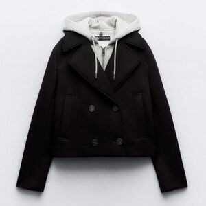 Zara Black Cropped Jacket Combined with Hood